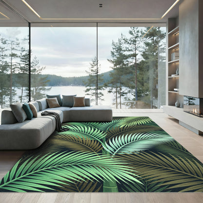 Vibrant Emerald Palm Leaf Foliage Rug
