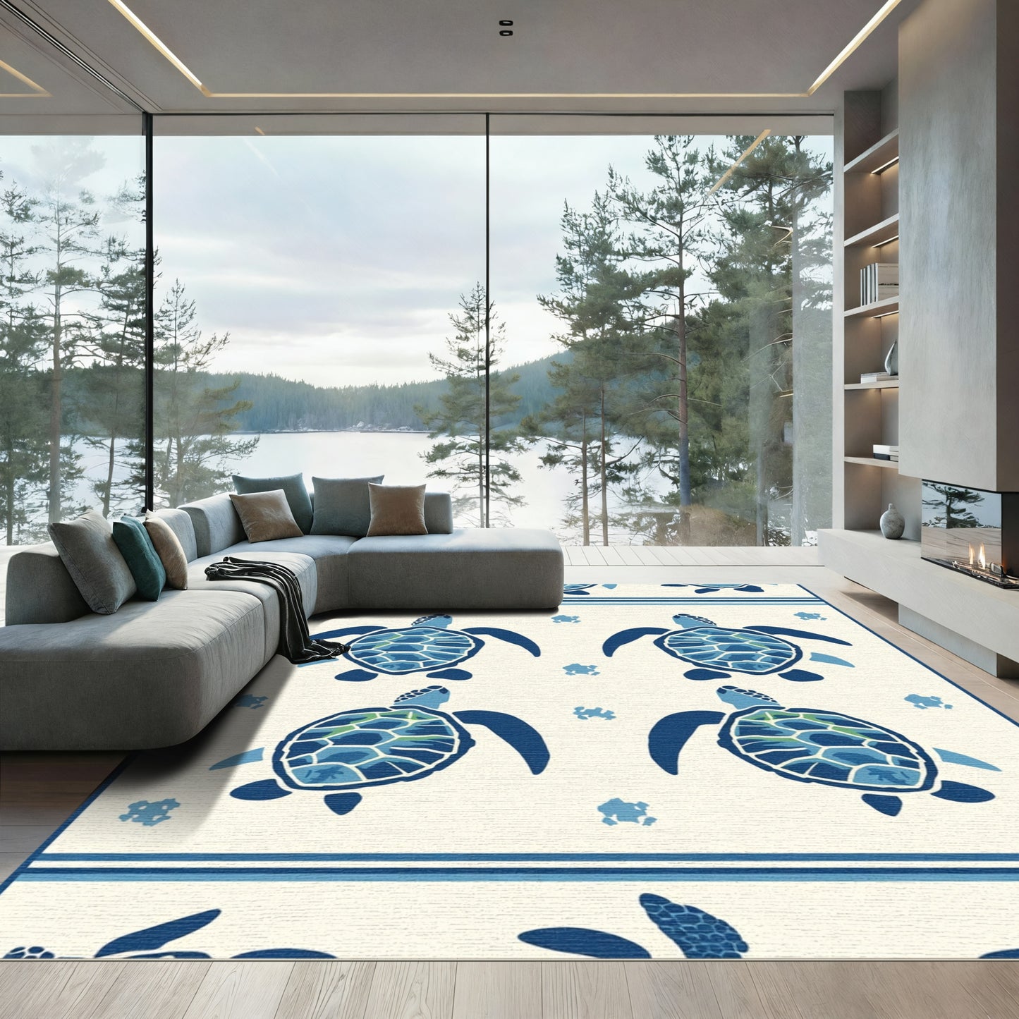 Ocean Blue Turtle Nautical Repeating Rug