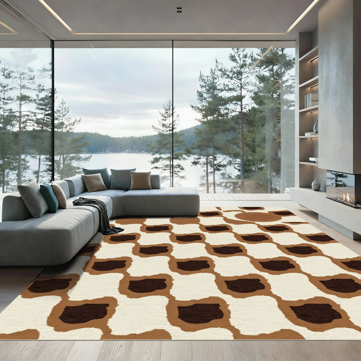 Chic Cream Brown Waffle Weave Rug