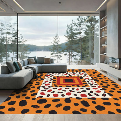 Bold Orange Cheetah Squares Rug