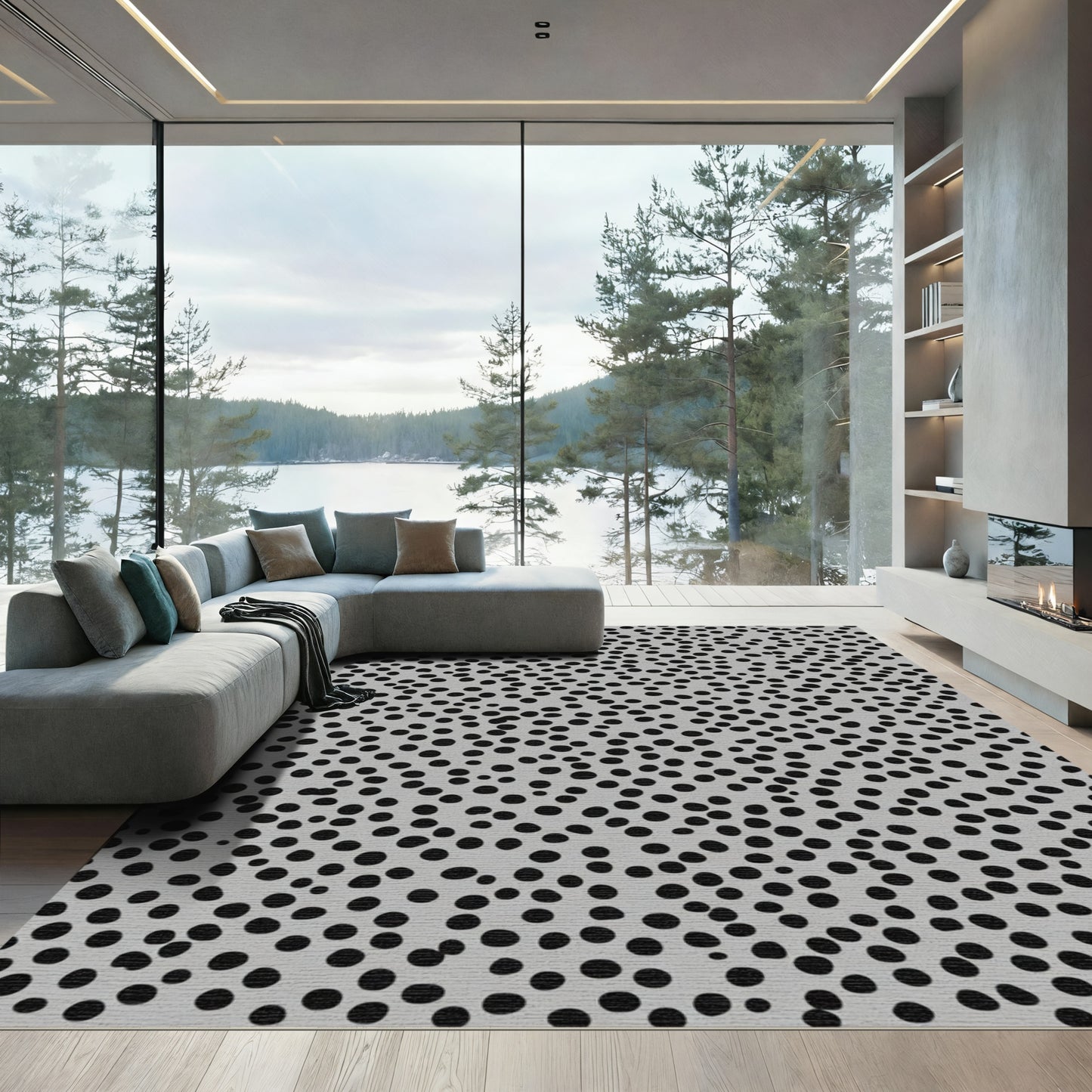 Gray And Black Polka Dot Rug