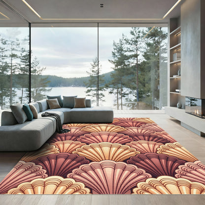 Coastal Pink Seashell Fan Arrangement Rug