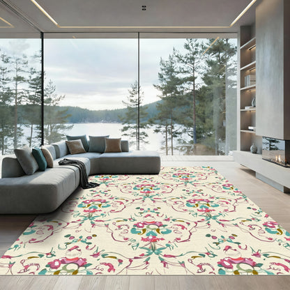 Crimson Teal Floral Damask Arrangement Rug