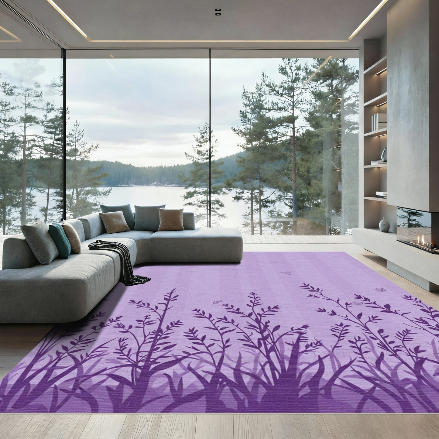 Lavender Vertical Stripes Butterfly Garden Rug