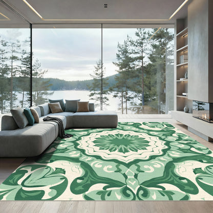 Emerald Green Floral Mandala Medallion Rug