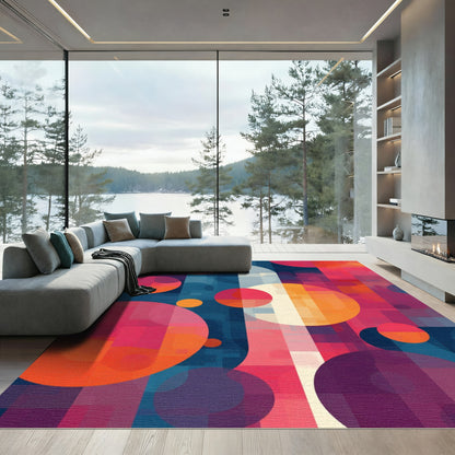 Colorful Abstract Circles and Squares Rug