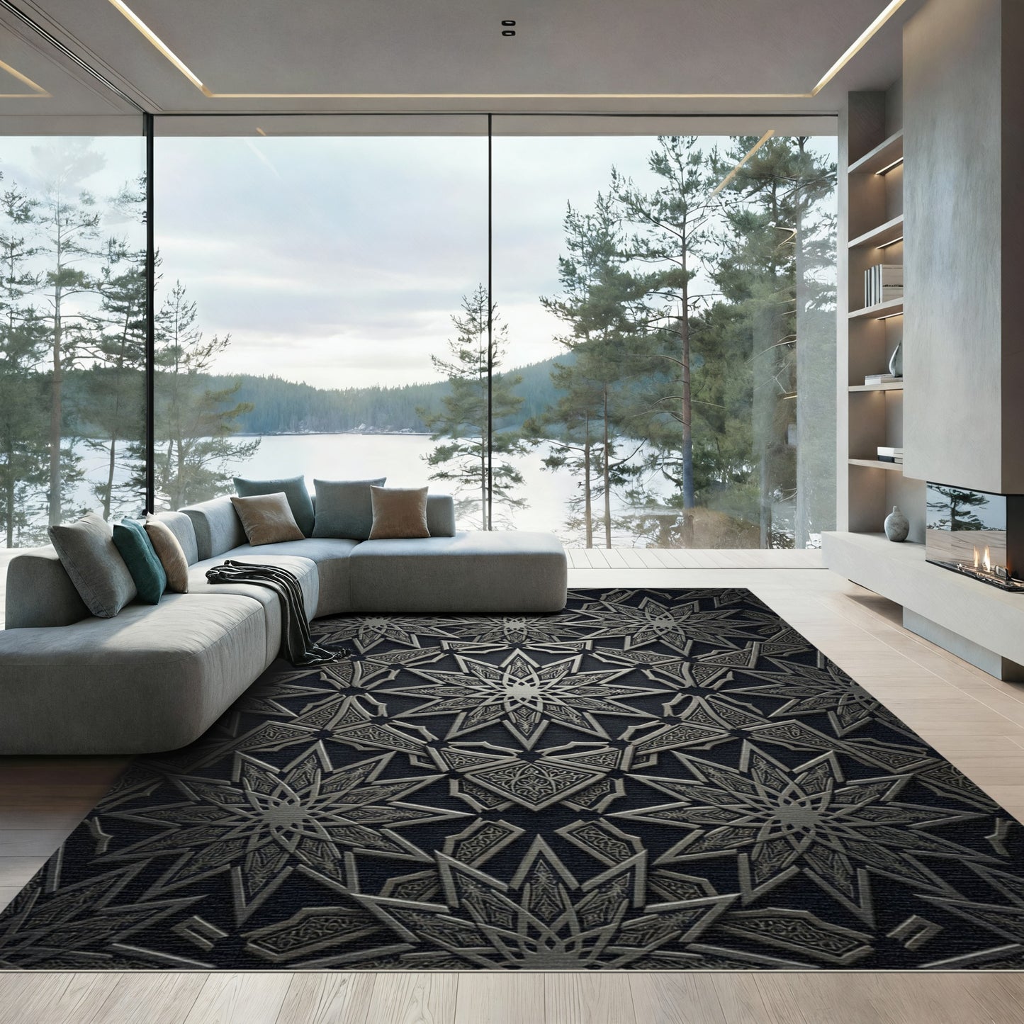 Silver Intricate Star Geometric Rug