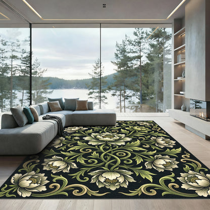 Ethereal Cream Peony Vine Swirl Rug