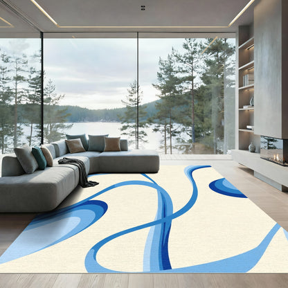 Modern Blue Swirl Ribbon Rug