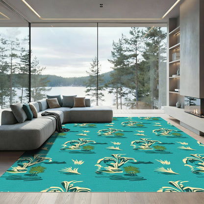 Teal Tropical Leaf Lush Landscape Rug