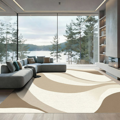 Neutral Wavy Stripe Smooth Flow Rug