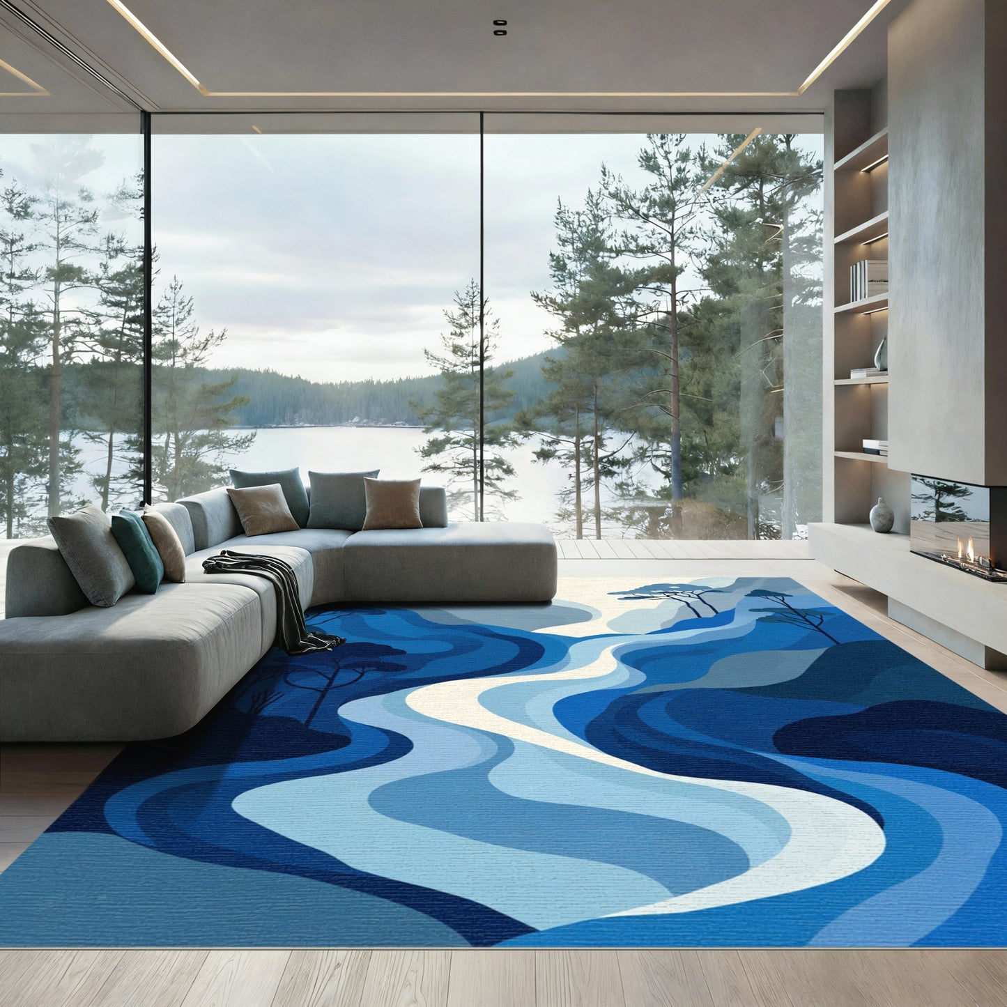Blue Gradient Hills Meadow River Rug