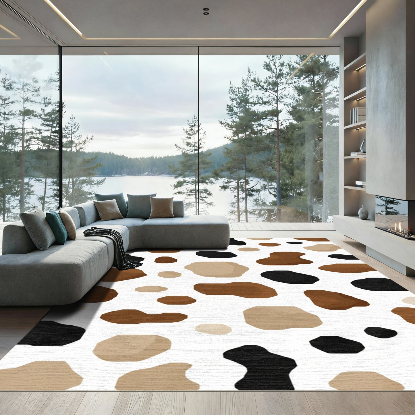 Brown Black Beige Organic Spots Rug