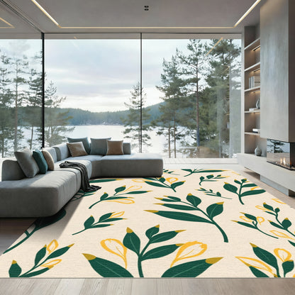 Cream Yellow Green Leafy Botanical Arrangement Rug