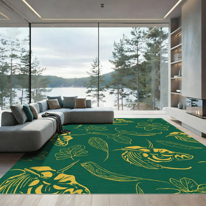 Emerald Green Yellow Leafy Creature Rug
