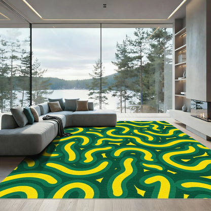 Curving Yellow Organic Green Swirls Rug