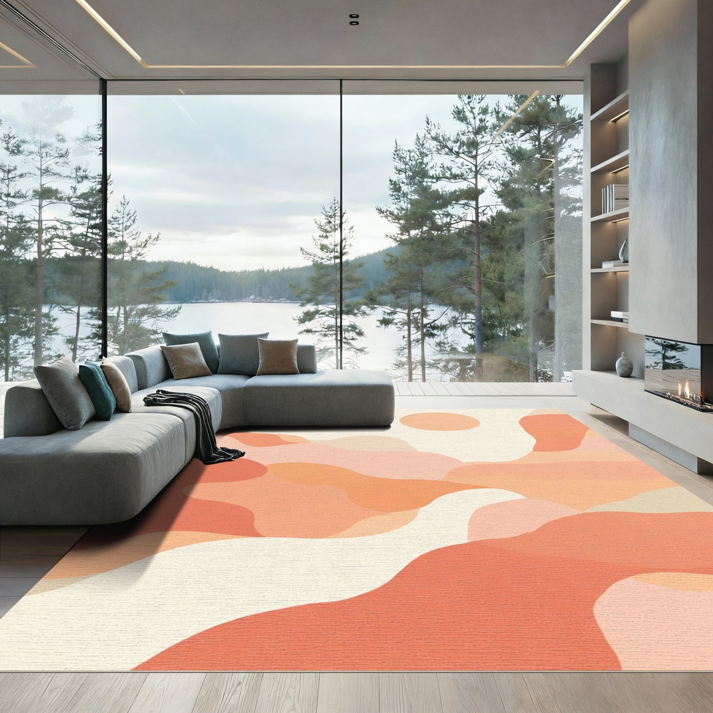 Coral Abstract Landscape Sun Rug