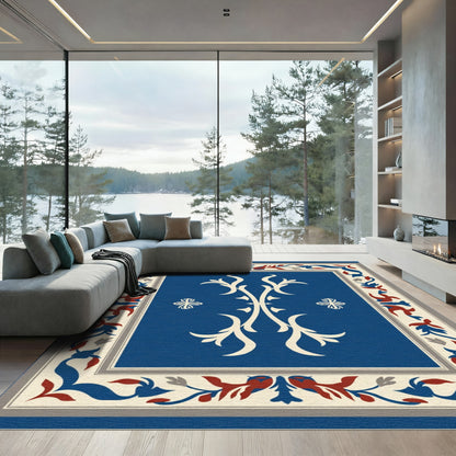 Azure Crimson Floral Scrollwork Rug