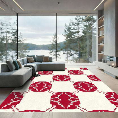 Bold Red Cream Lattice Checkerboard Rug