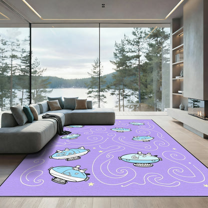 Whimsical Light Blue Blimp Swirls Rug