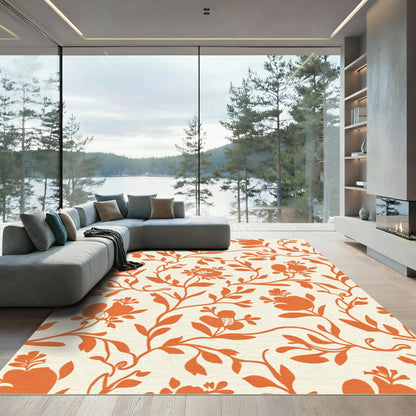 Orange Floral Vines Cream Background Rug