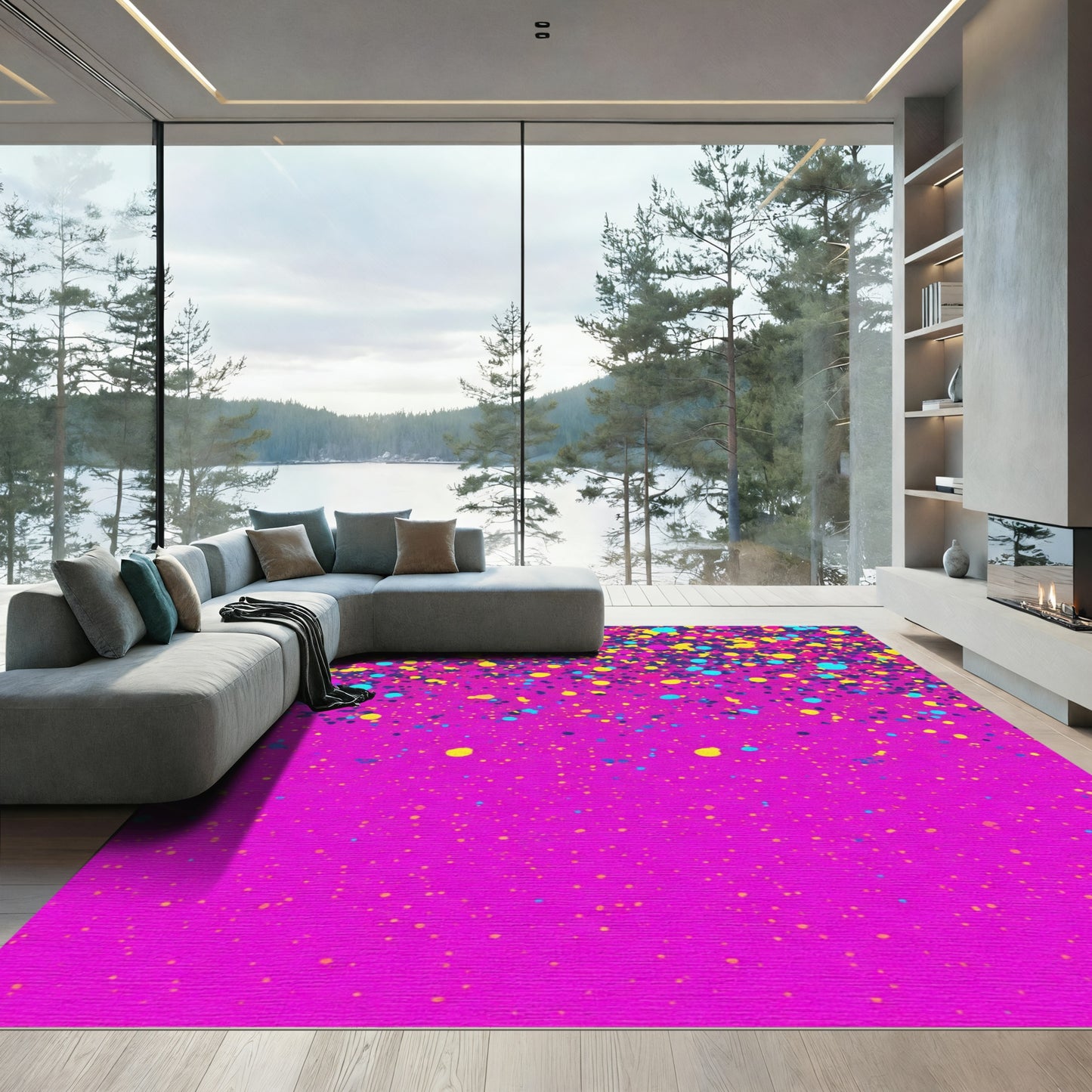 Vibrant Pink Confetti Splatter Rug