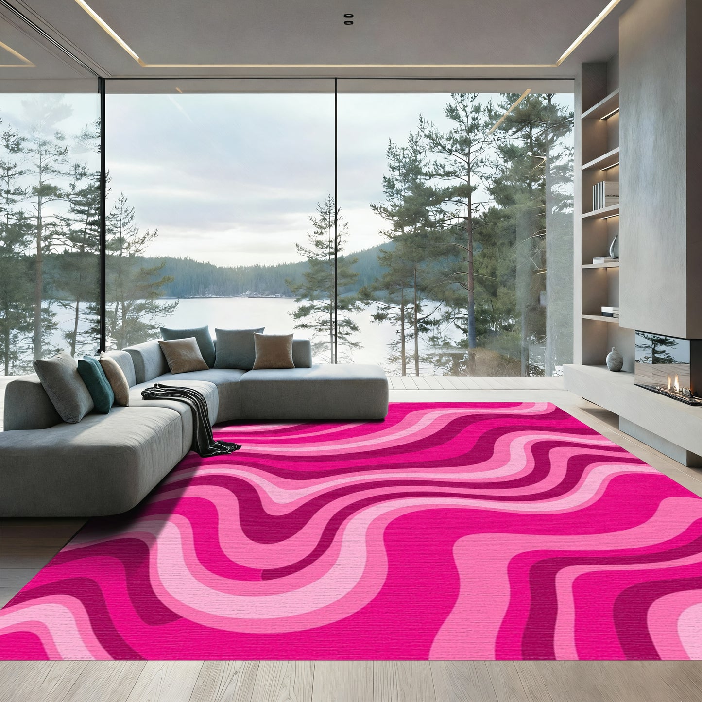 Pink Wavy Fluid Rug