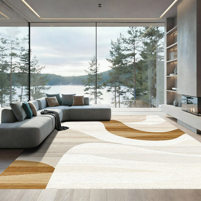 Beige Brown Wavy Abstract Rug