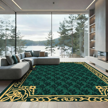 Ornate Emerald Floral Border Rug