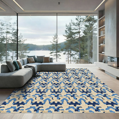 Navy Blue Tan Abstract Arch Rug