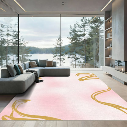 Golden Swirl Soft Pink Abstract Rug
