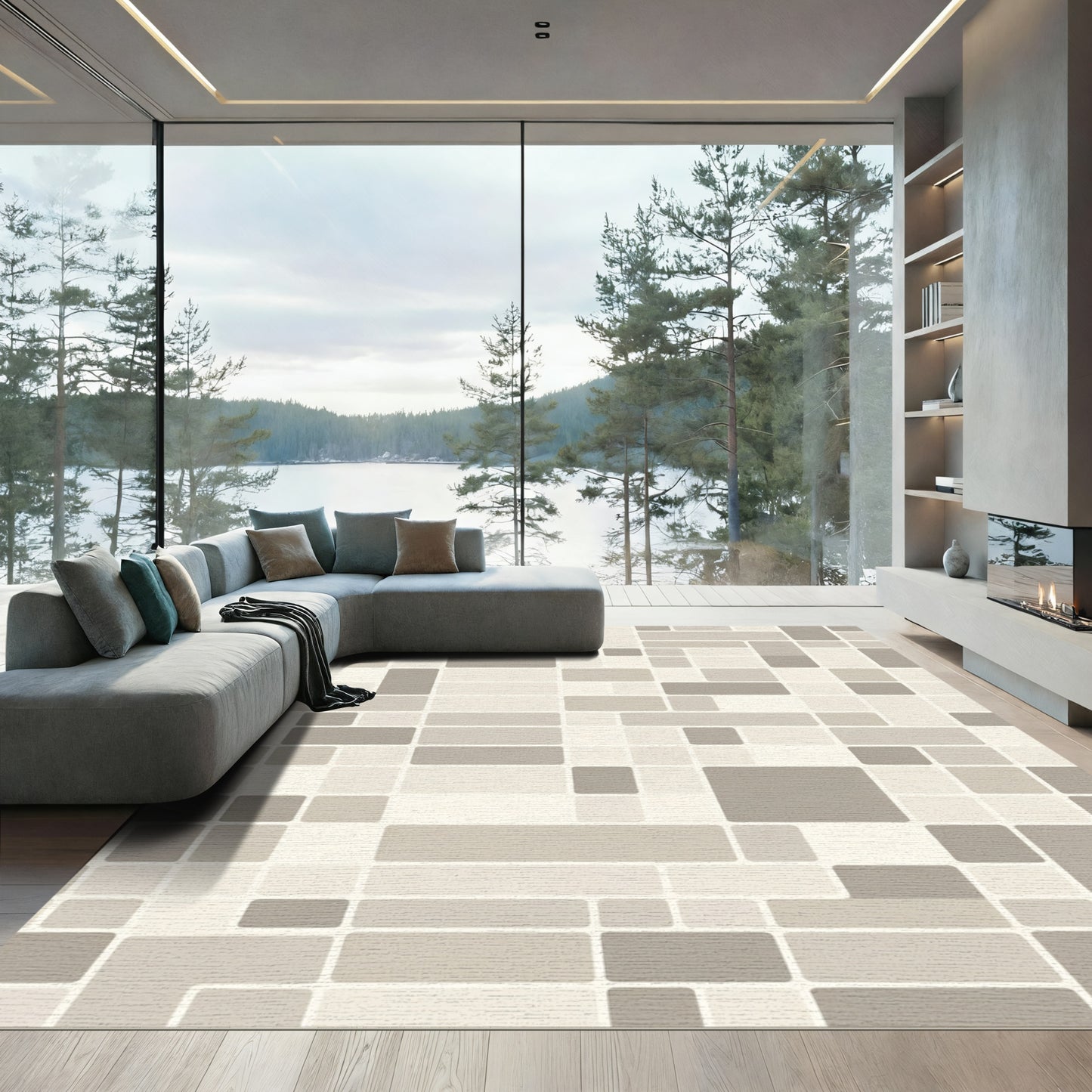 Subtle Gray Rectangular Mosaic Rug