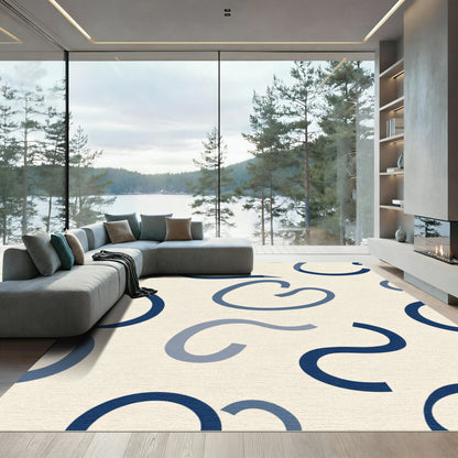 Navy Blue Abstract Ribbon Swirls Rug