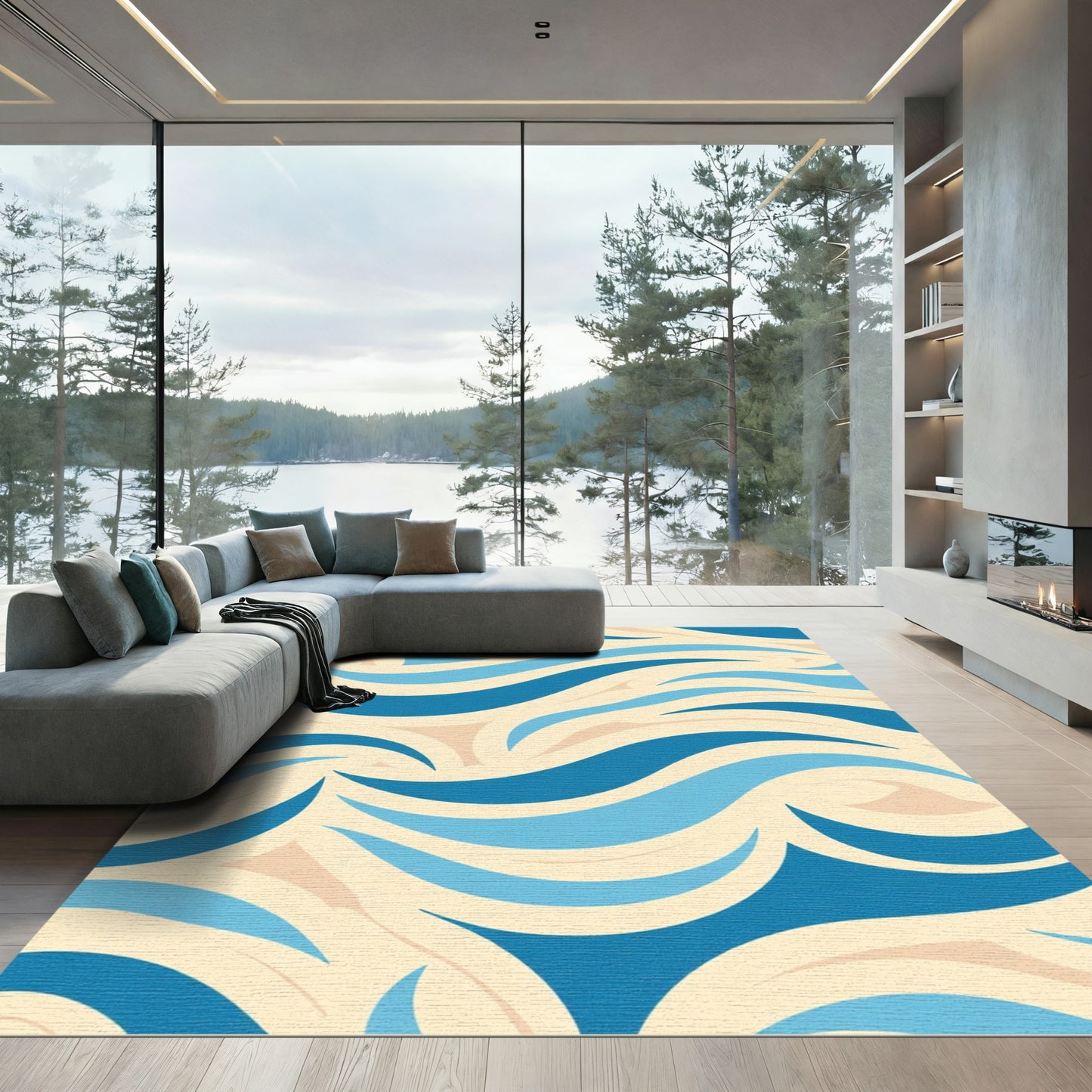 Coastal Ocean Wave Swirl Rug