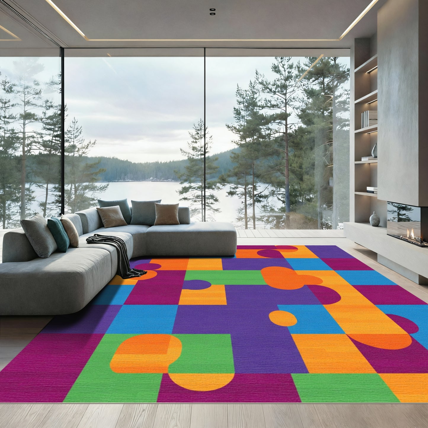 Modern Geometric Abstract Colorful Blocks Rug