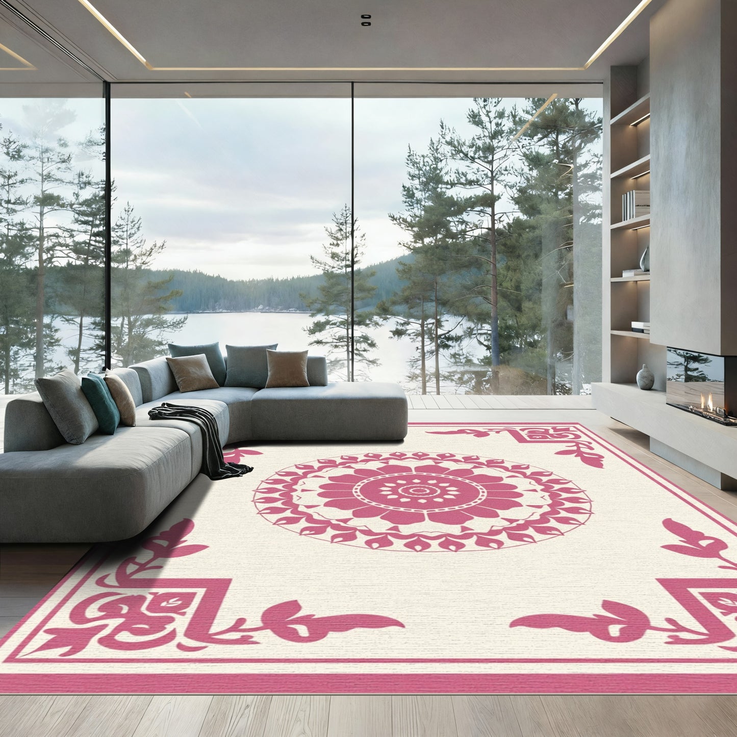 Crimson Floral Medallion with Corner Accents Rug