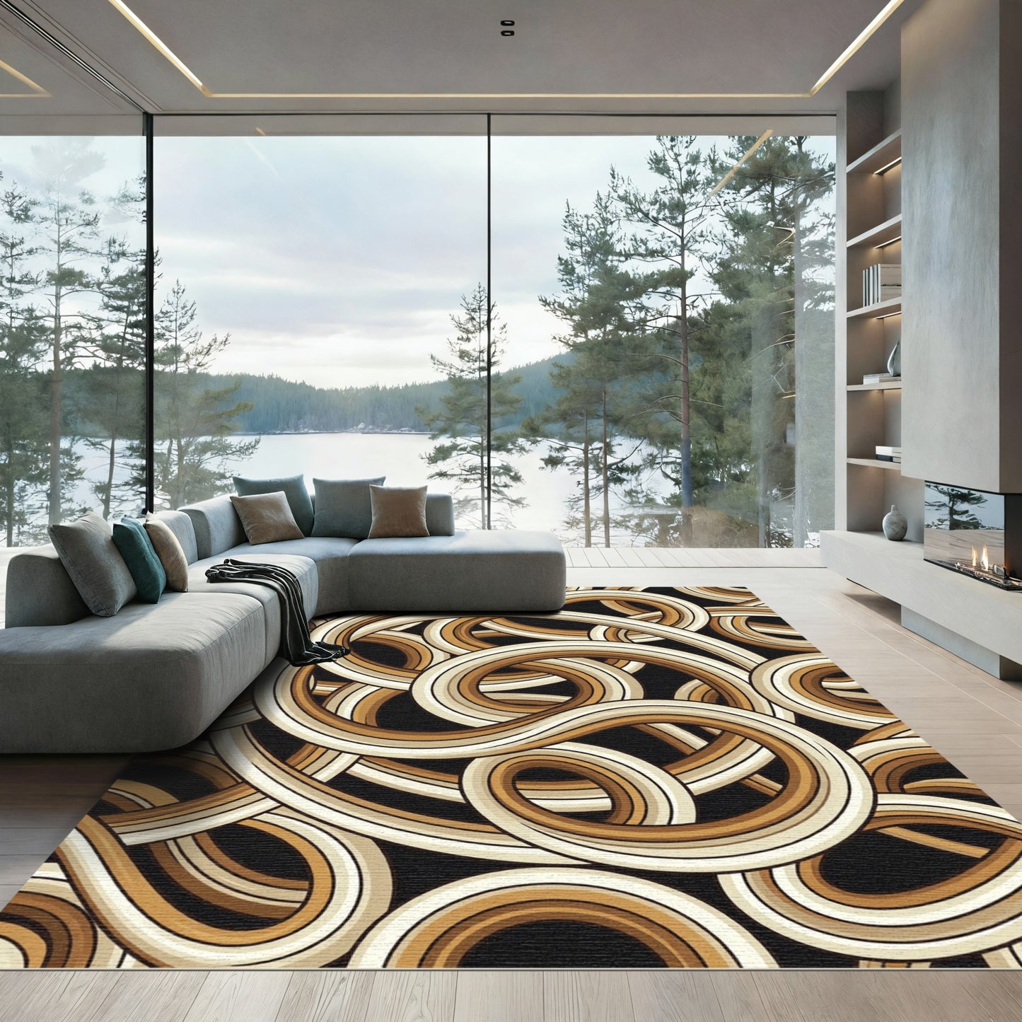 Brown Ecru Swirling Tube Harmony Rug