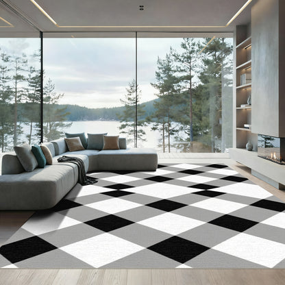Black White Gray Plaid Diamond Rug