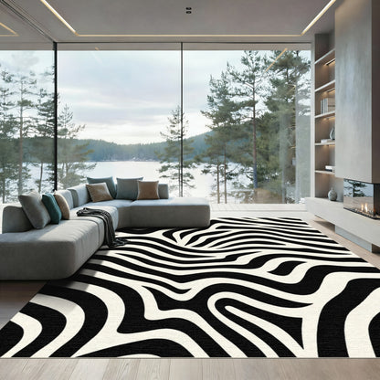 Abstract Black Cream Swirls Rug