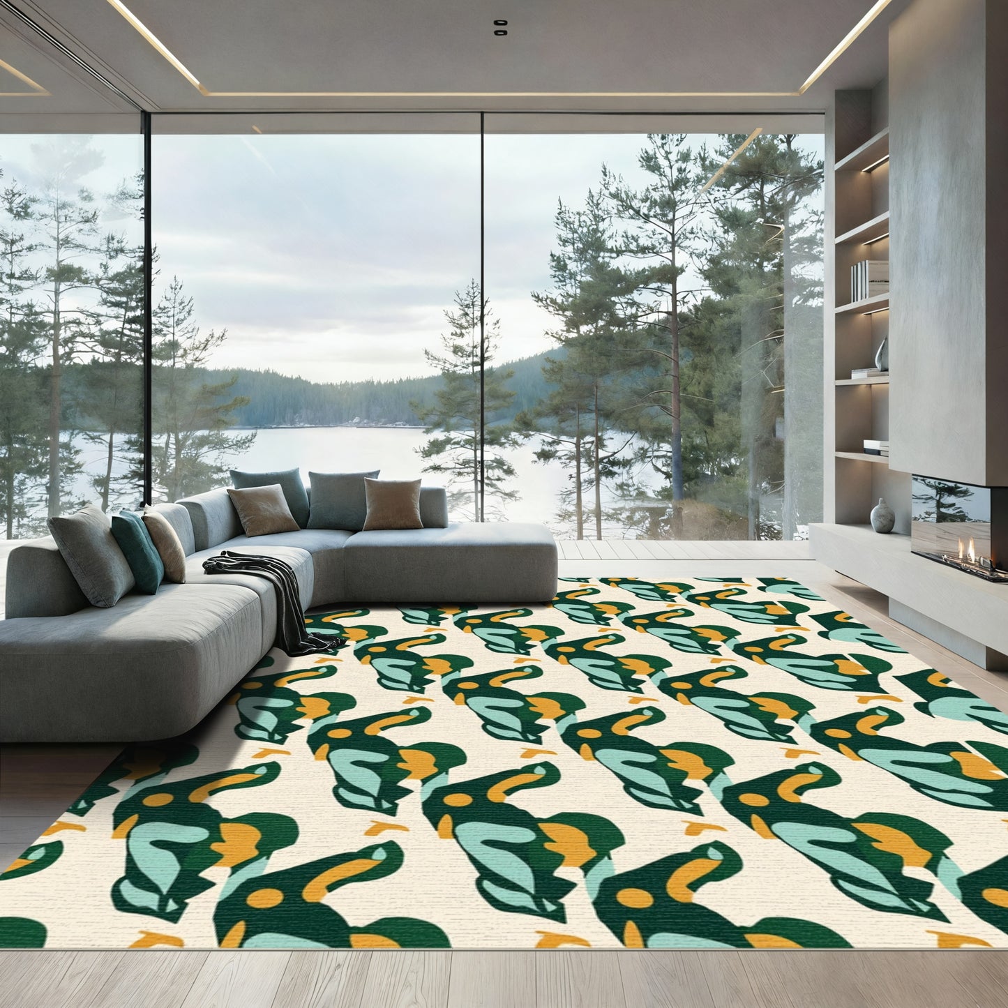 Abstract Emerald Teal Amber Swirl Rug