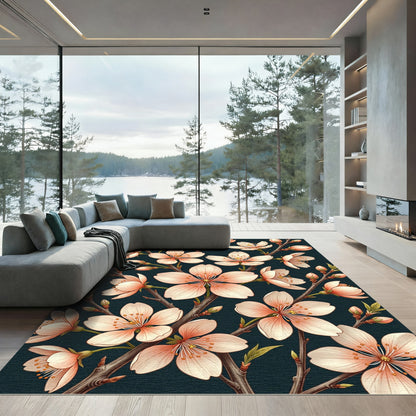 Blossoming Peach Petal Branches Rug