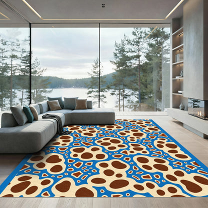 Blue Taupe Abstract Organic Shape Rug