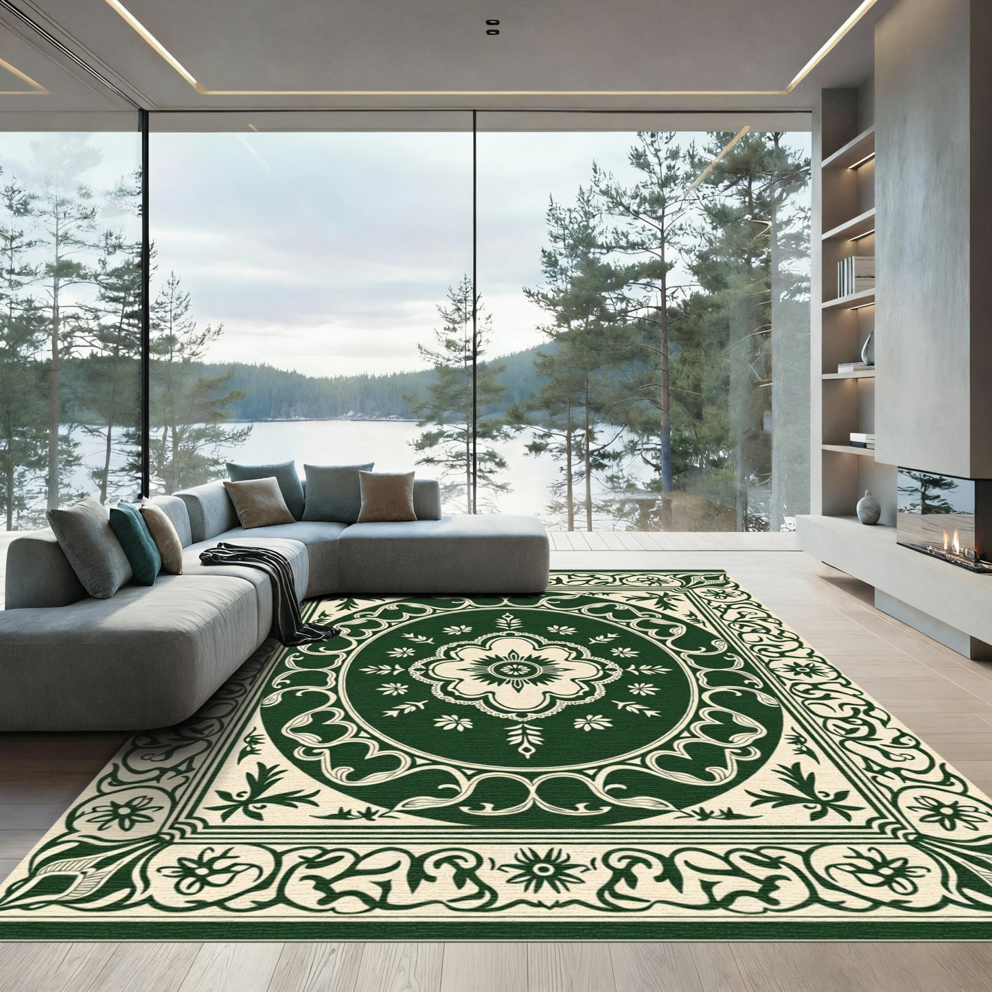 Emerald Ivory Floral Medallion Rug