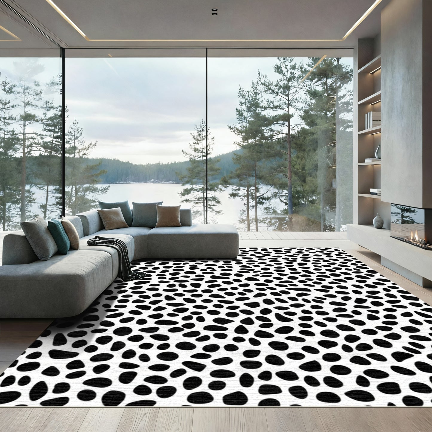 Black White Pebble Spot Rug