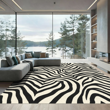 Bold Black Ivory Zebra Stripes Rug