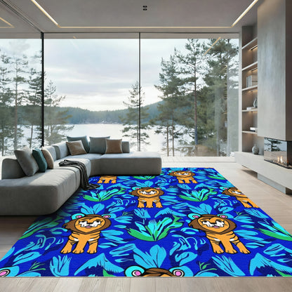Cute Lions Blue Jungle Grove Rug