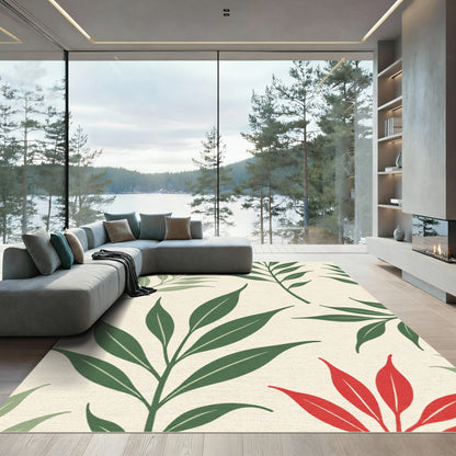 Red Green Leafy Botanical Repeat Rug