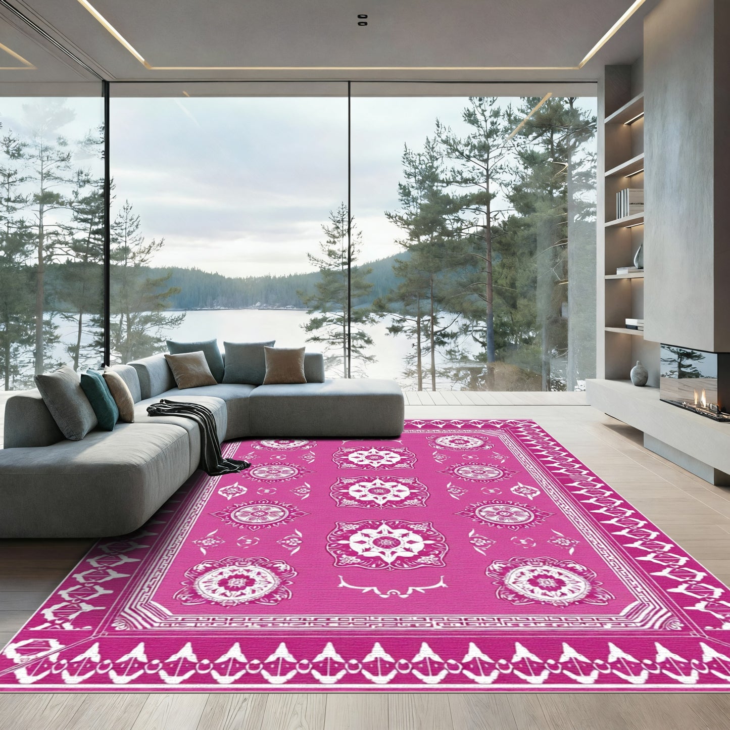 Vibrant Pink Medallion Intricate Floral Rug