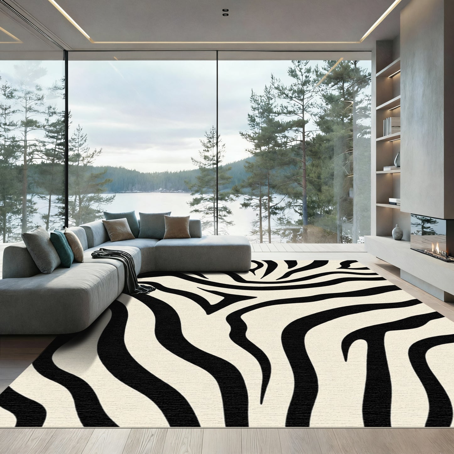 Cream Black Zebra Stripe Rug