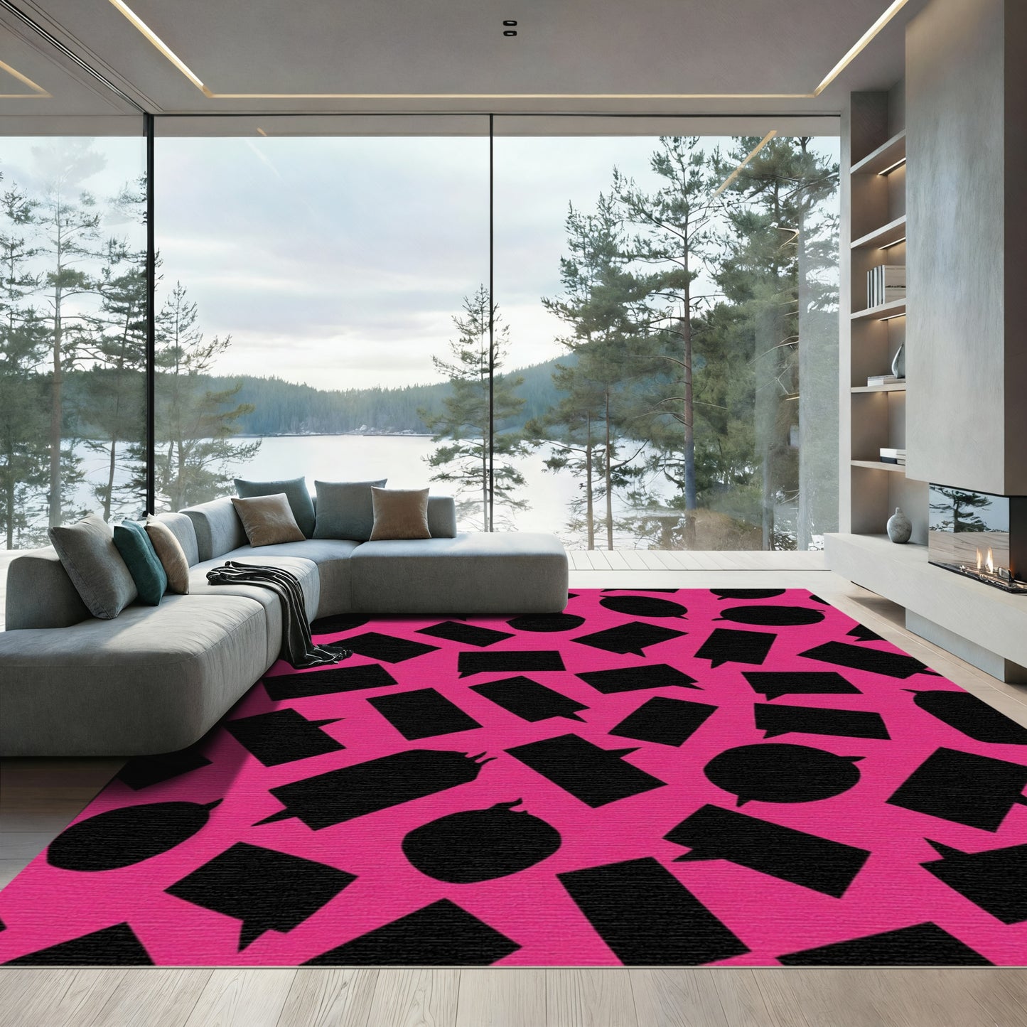 Pink Black Speech Bubble Scatter Rug